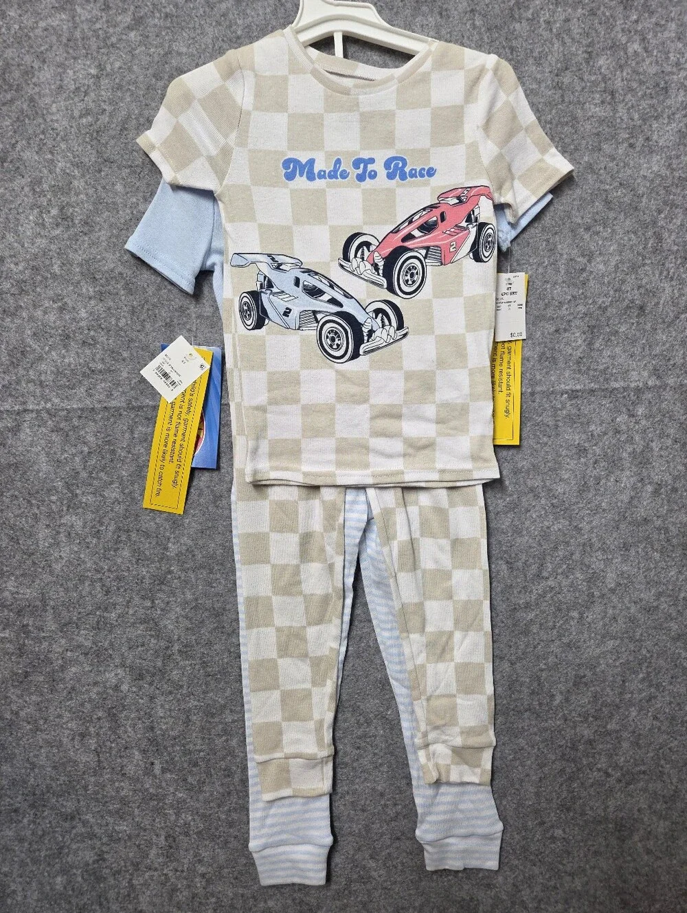 Hot Wheels Kids Blue & Beige Racing Pajama 4 Piece Set 4T Nwt